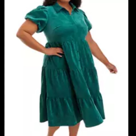 ❣️🆕 Crown & Ivy Plus Size Puff Sleeve Green Corduroy Dress❣️ - Picture 2 of 10